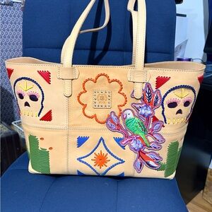 Consuela Tan Tote with Colorful Embroidery
